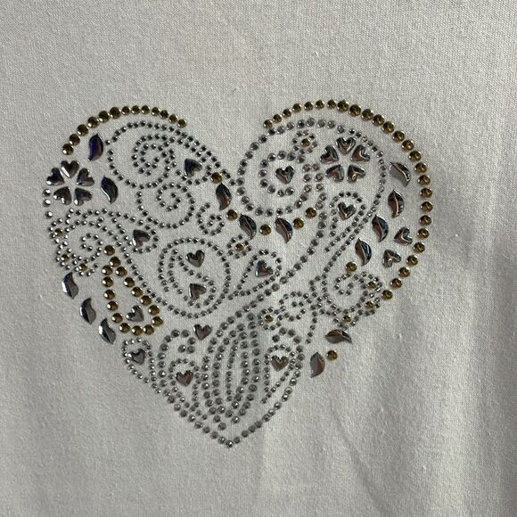 CORAL BAY Cotton Scoop Neck Silver Heart Embellished Short Sleeve Size Small - Picture 3 of 5